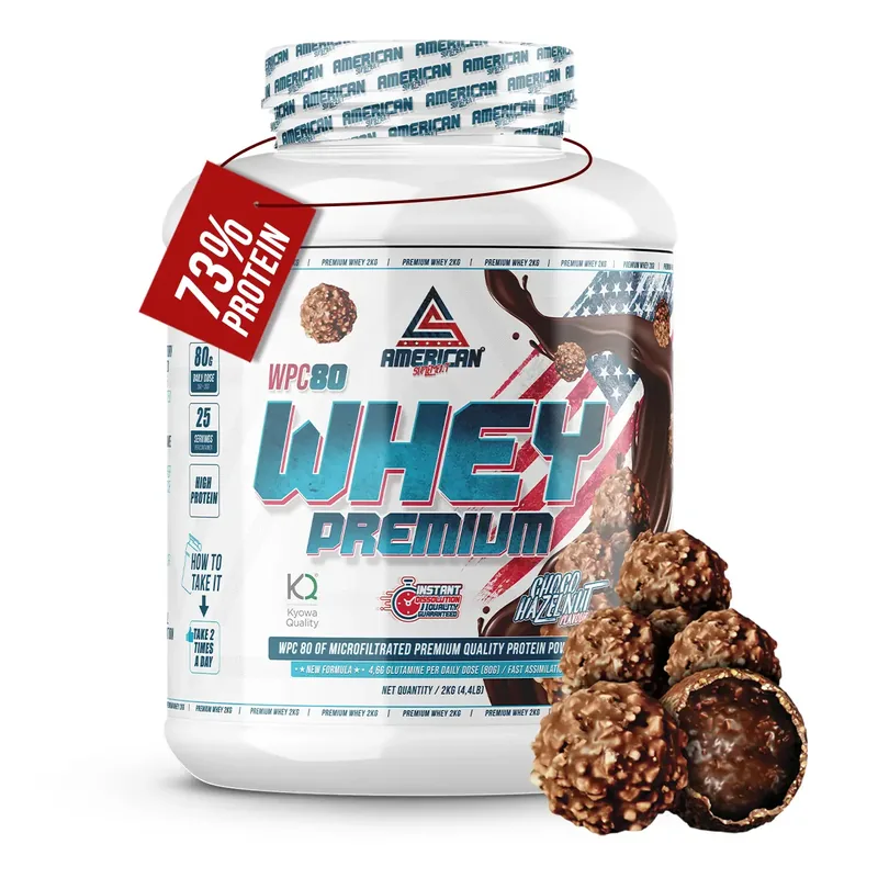 Envase de American Suplement · Premium Whey Protein WPC80, Bombón Rocher · 2 kg